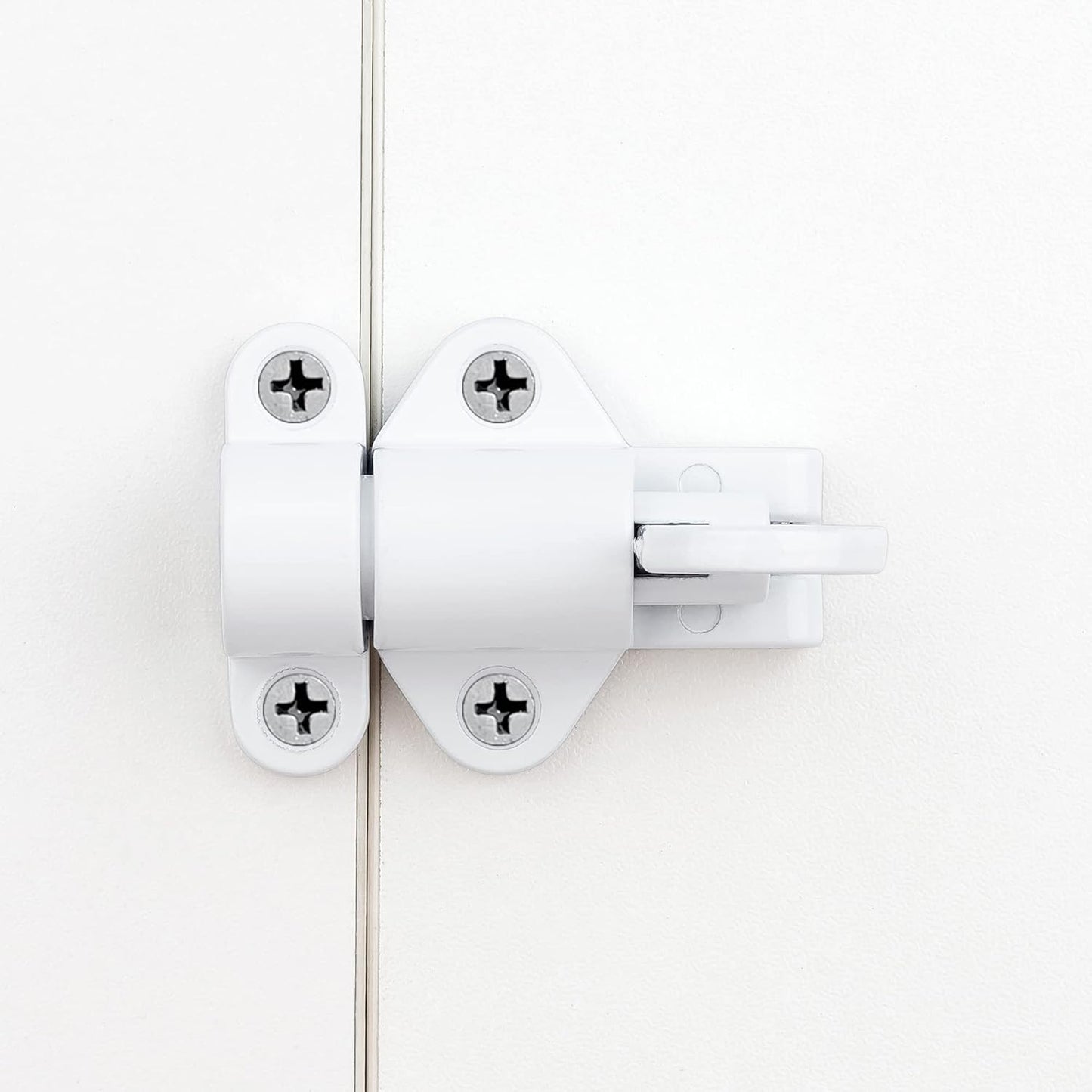 5 Packs Self-Closing Latches，White Spring Door Lock，Resilient Bolt Latch Aluminum Alloy Safety Automatic Spring Barrel Slide Door Lock with Screws,Used for Gate,Window and Cabinet etc