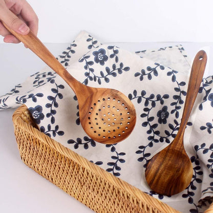 7 Pcs Acacia Wood Cooking Utensils Set Large Wooden Spoons for Cooking Spatula Salad Mixing Spoon Non Toxic Utensil for Kitchen Use Spatulas Non Stick Turner Slotted Serving Spoon Kitchen Utensils