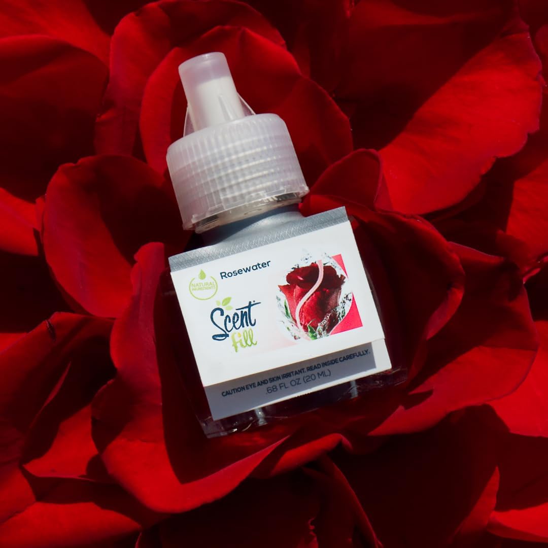 Scent Fill Rosewater Plug in Air Freshener, Scented Oil Refills, 2 Plug in Refills & Diffuser - Air Fresheners for Home, Bathroom, Kitchen, & More - Room Fresheners