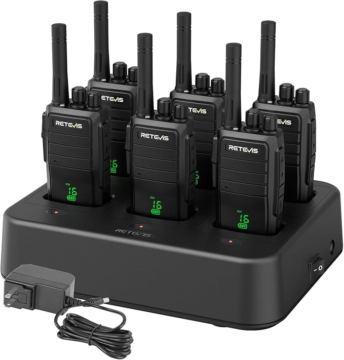 Retevis RT21H 2 Way Radio Long Range, Walkie Talkies for Adults, Hidden Display, Heavy Duty Rechargeable Two Way Radios with Six-Way Charger, for Manufacturing Education Security(6 Pack)