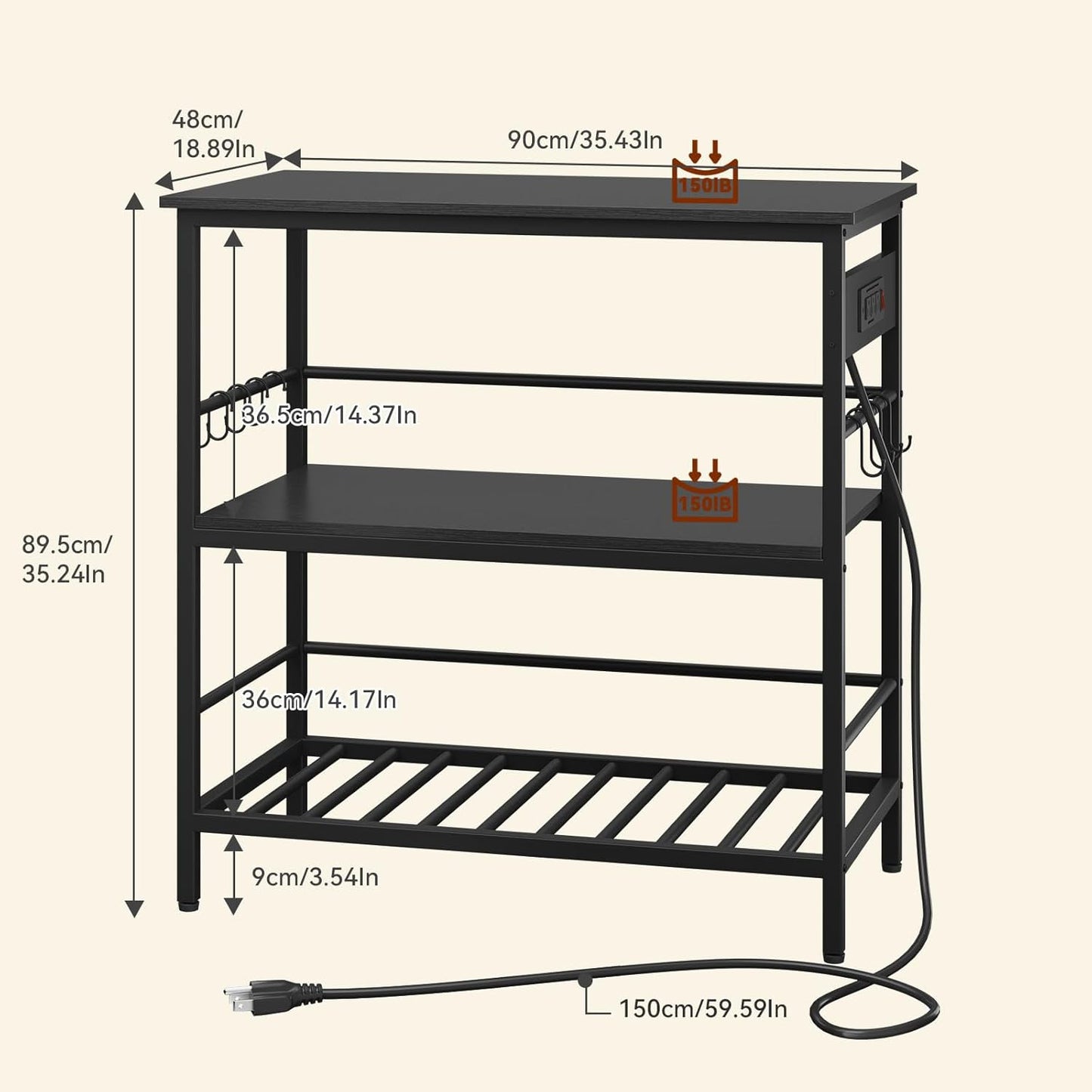 IBUYKE Kitchen Island with Storage, Bakers Rack with Power Outlet,Microwave Stand with Large Worktop,Rolling Bar Cart for Home, Outdoor, Kitchen,Black TMJ029B