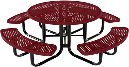 Coated Outdoor Furniture Heavy-Duty Portable Outdoor Kids Table with Umbrella Hole, Punched Steel Kids Picnic Table, Commercial-Grade, Made in America (46 In, Round, Childrens, Burgundy)