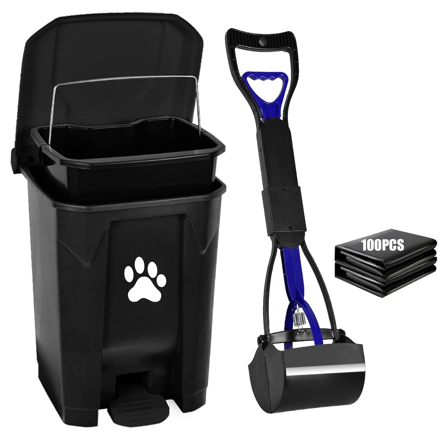 Outdoor Dog Poop Trash Can with Lid, Dog Waste Trash Can Pet Waste Container Pooper Scooper for Yard Garden Kitchen with Removable Inner Bin, Large Garbage Bag, Black