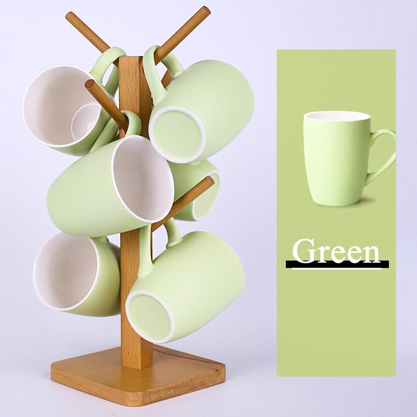 Coffee Mugs Set of 6, 12oz Ceramic Coffee Mugs with Handle, Matte Porcelain Green Coffee Mug for Latte, Tea, Cocoa, Cappuccino, Cups for Women Men for Home Restaurant Mug (Green)