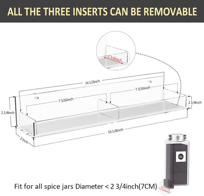 15 Inch Acrylic Spice Rack Wall Organizer Set of 3, Clear Acrylic Wall Shelf for Home Organizer, Floating Shelf for Bottle Display, Jars, Spice, Wine, Books, Toiletries