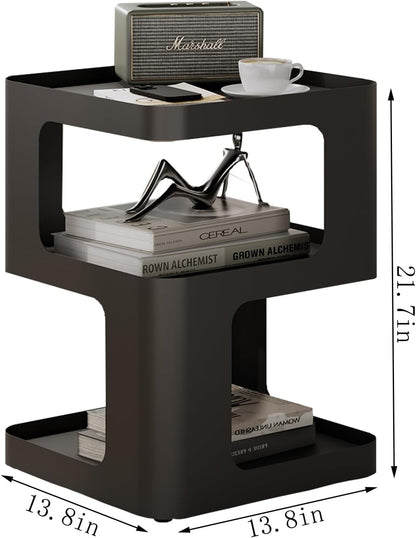 Modern Side Table, Metal Bedside Table Living Room, 3 Tier end Tables with Storage,Nightstand for Small Spaces, Living Room, Bedroom, Sturdy, No Assembly Required