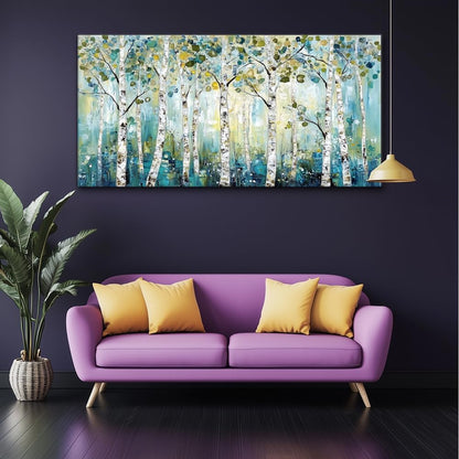 LASMOND Abstract Teal Grove Canvas Paintings Prints Modern Tree Wood Artwork Decor Wall Art for Living Room Bedroom Offices (46x23 Inches)