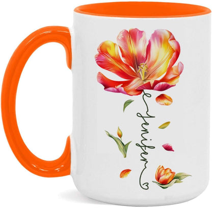 Personalized Flower Blossom Decorative Mug, Custom Name On Flower Coffee Cup, Novelty Floral Accent Mug 11oz 15oz, Customized Flower Lover Ceramic Cup, Gift For Friend Coworker