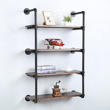 Industrial Pipe Shelving Wall Mounted,30in Rustic Metal Floating Shelves,Steampunk Real Wood Book Shelves,Wall Shelf Unit Bookshelf Hanging Wall Shelves,Farmhouse Kitchen Bar Shelving(4 Tier)