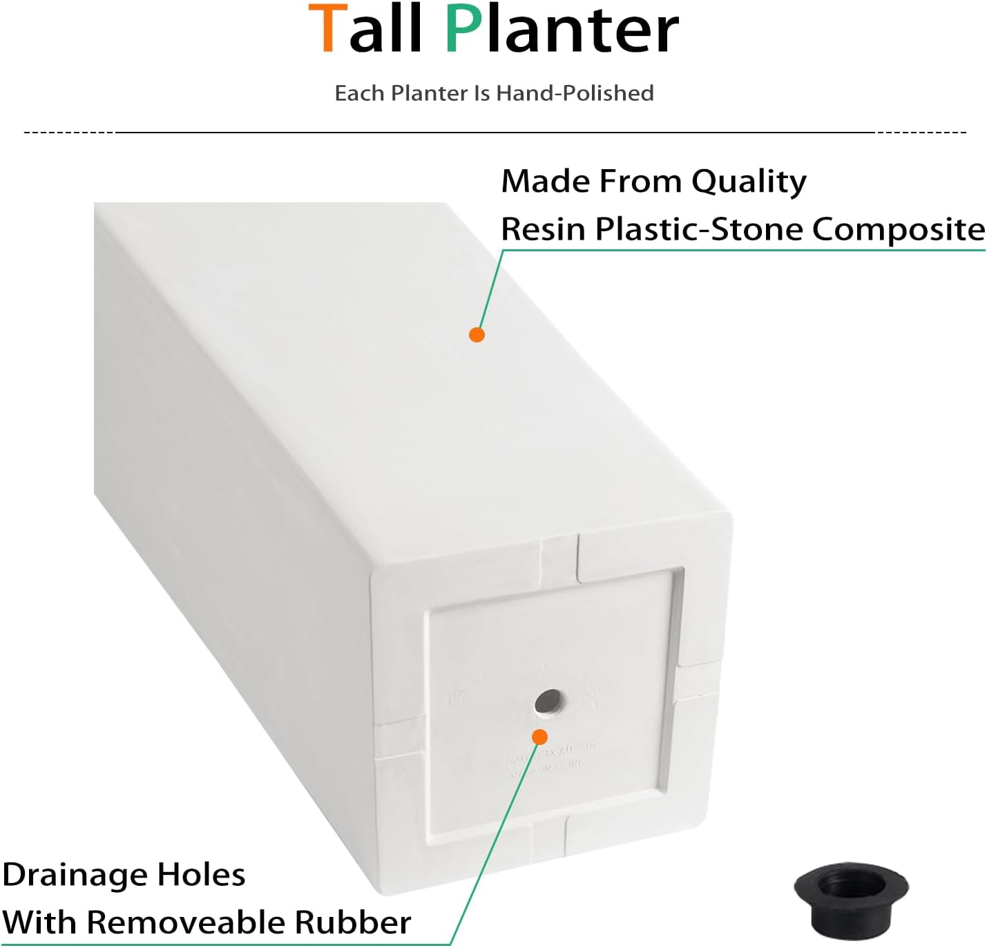 Tall Planters for Outdoor Plants, Large Resin Flower Pots for Garden, Front Porch, Patio, Indoor - Set of 2 (White, 27.5 inch - 2 Pack)