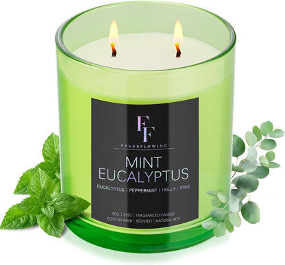 Mint Eucalyptus Scented Candle, 2-Wick Luxury Soy Wax Candle, 9 oz Aromatherapy Candle Home Fragrance Candles Gift