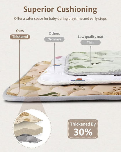Blissful Diary Portable Baby Play Mats for Floor, Thicken Cushioned Foldable Baby Crawling Mat for Indoor Outdoor, Non-Slip & Washable Kids Playmat for Tummy Time Activity, Earth Tones 43" X 43"