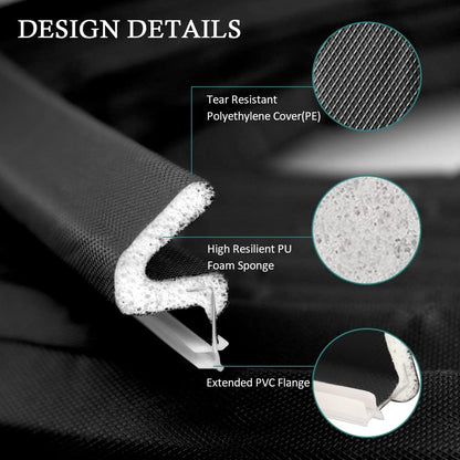 Kerf Weather Stripping Door Seal Strip 26 Ft Q Foam Door Weatherstrip Seal with Slot Card Slot Installation, Easy Cut to Size (Black)