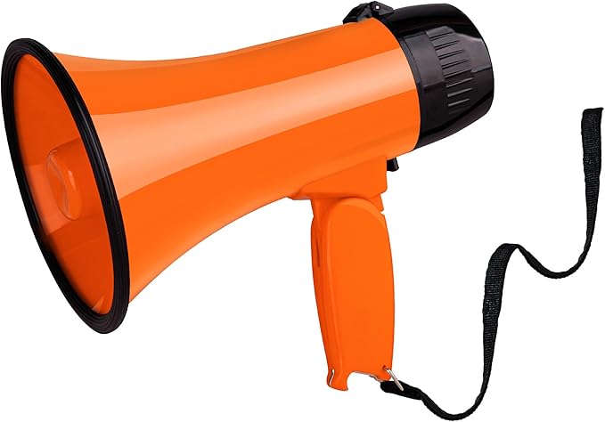 MyMealivos Portable Megaphone Bullhorn 20 Watt Power Megaphone Speaker Voice and Siren/Alarm Modes with Volume Control and Strap (Orange)