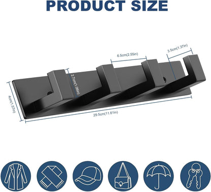 PMMASTO Coat Rack Wall Mount, Coat Hooks Wall Hooks for Hanging, Stainless Steel Coat Hanger Towel Hooks for Bathrooms, Coat Rack Hat Rack (Black 4 Hooks, 1 Pack)