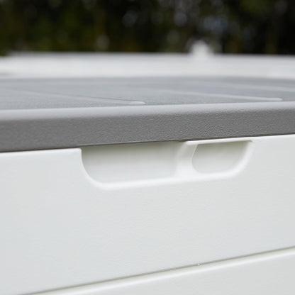 100 Gallon Plus Resin Deck Box, Waterproof Outdoor Storage Bin for Patio Furniture, Pool Accessories, and Garden Tools, Lockable & UV-Resistant, White