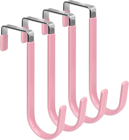 FYY Over The Door Hooks, 4 Pack Door Hangers Hooks with Rubber Prevent Scratches Heavy Duty Organizer Hooks for Living Room, Bathroom, Bedroom Hanging Clothes, Towels, Hats, Coats, Bags Pink
