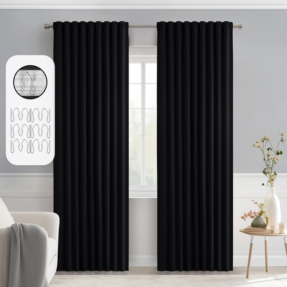 MIULEE Black Back Tab Blackout Curtains 78 Inch Length 2 Panels Set for Living Room Bedroom Privacy, Halloween Rod Pocket/Pinch Pleat Thermal Insulated Room Darkening Pleated Light Blocking Drapes
