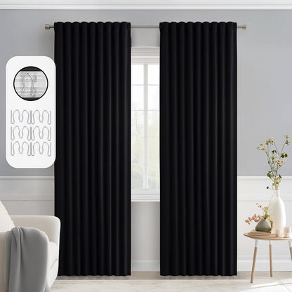 MIULEE Back Tab Blackout Curtains 90 Inch Long 2 Panels Set for Living Room Bedroom Privacy, Halloween Black Rod Pocket/Pinch Pleated Thermal Insulated Room Darkening Light Blocking Curtains/Drapes