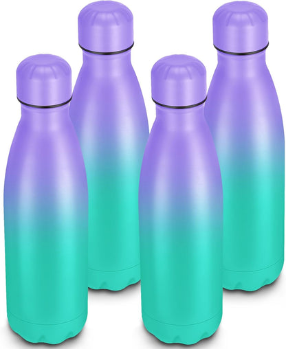 25oz Cola-Bottle Shaped Stainless Steel Leak-proof Water Bottle,Double Wall Vacuum Insulated Metal,Travel Mug For Sports Indoors & Outdoors,BPA-Free Kids Flasks,Purple Green(4 Pack)