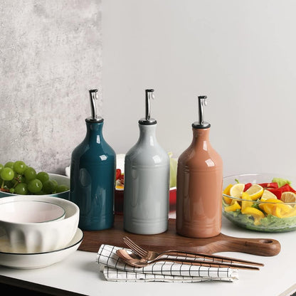 Sweejar Ceramic Olive Oil Dispenser Bottle, Opaque Oil Cruet Protects Oil to Reduce Oxidation, Suitable for Storage Oil, Vinegar, Coffee Syrups & Other Liquids, Pack of 1, 15.5 Fl Oz (Teal Green)