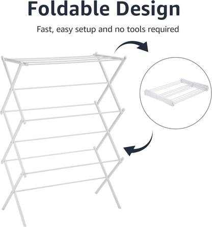 Amazon Basics Foldable Portable Laundry Rack for Air Drying Clothing, Indoor Outdoor Use - 14.5" D x 29.5" W x 41.8" H, White
