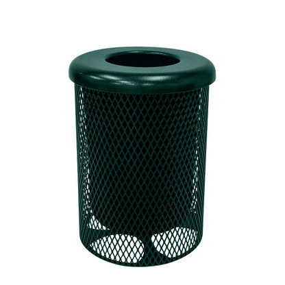 COATEDOUTDOORFURNITURE RFT-DGRN Heavy Duty 32 Gallon Round Trash Receptacle, Liner Included, Dark Green with Flat Top Lid, Made in America