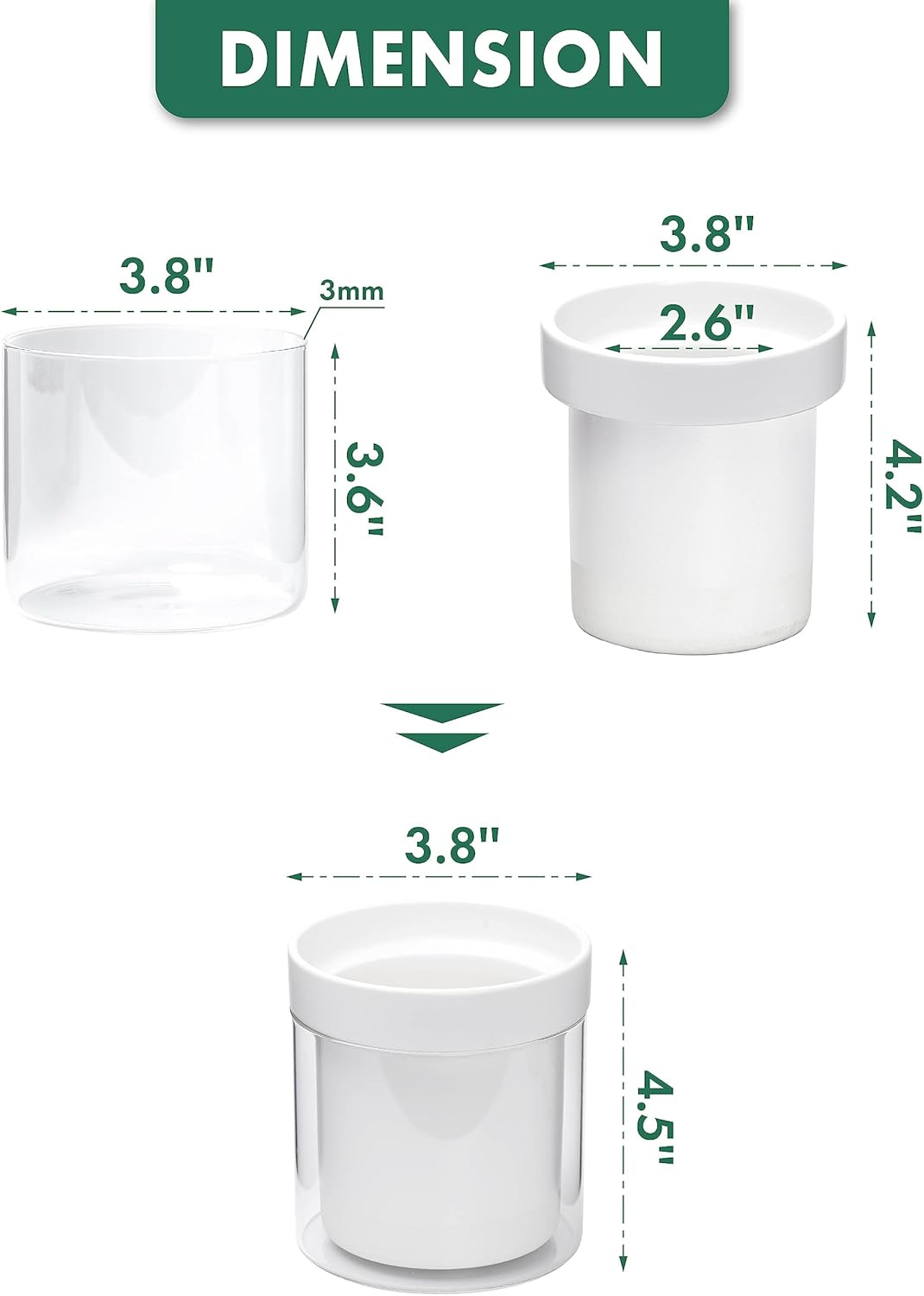 Phoenix Vine 4 Inch Self Watering Planter, White Terracotta Clay Pot with Glass Reservoir for Indoor Plants, Herbs, Flowers, Set of 1, 52-B-E-1