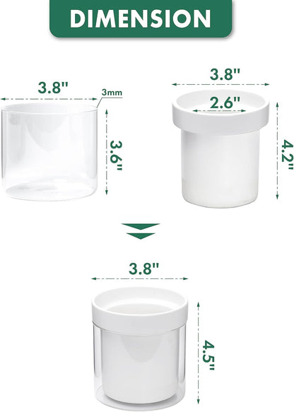 Phoenix Vine 4 Inch Self Watering Planter, White Terracotta Clay Pot with Glass Reservoir for Indoor Plants, Herbs, Flowers, Set of 1, 52-B-E-1