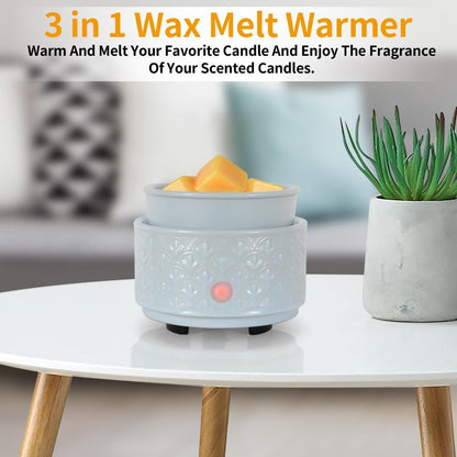 kobodon Ceramic Wax Melt Warmer - 3-in-1Electric Wax Warmer-Fragrance Candle Burner for Scented Wax Tarts and Essential Oils - Wax Melts as Gifts for Moms Grandma Women Girls（Blue）