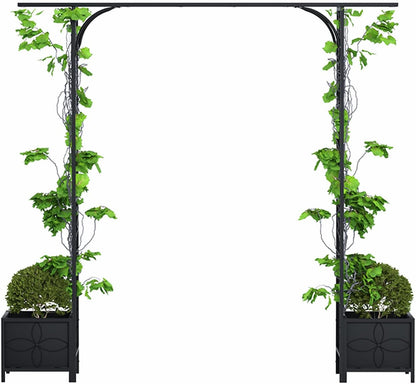 Zhongma Metal Garden Arbor with Planters, 83.5'' High x 90.5'' Wide, Outdoor Arch for Climbing Plant, Decorations Pergola with Plant Baskets …