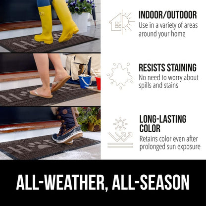 GORILLA GRIP 100% Waterproof All-Season WeatherMax Doormat US Designed Natural Rubber, Stain and Fade Resistant, Low Profile Indoor Outdoor Door Mats, Easy Clean Patio Mat, Espresso Home Paw