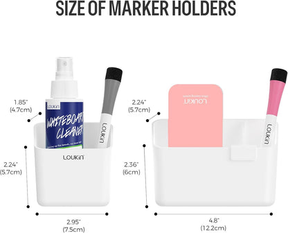 loukin Magnetic & Adhesive Dry Erase Marker Holder with Diver, 1 Small + 1 Mini, Magnetic Storage Organizer for Whiteboard or Refrigerators (White)