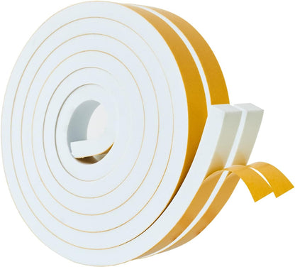High Density Foam Weather Stripping Door Seal Strip Insulation Tape Roll for Insulating Door Frame, Window, Air Conditioner | Self Adhesive Sealing Weatherstrip (White, 1 in x 1/2 in x 18 Ft)