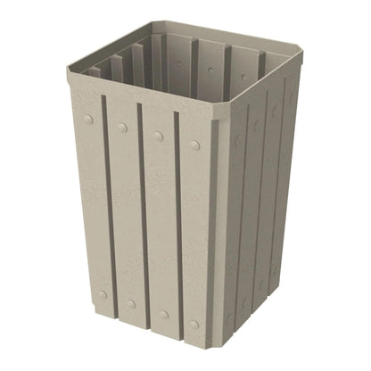 32 Gallon Square Slatted 100% Recycled Plastic Heavy-Duty Commercial Outdoor and Indoor Trash Can with Push Top Lid | Great for Schools and Businesses - Beige Granite