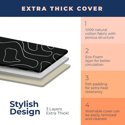 Ironing Board, Compact and Space Saver Ironing Board with Extra Thick 3 Layers Cover, Height Adjustable, Easy Storage with Smart Hanger and Heavy Duty Steel Legs, Black (13x43)