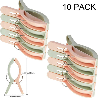 10 Pack Beach Towel Clips for Beach Chairs Jumbo Size Towel Clamps Lounge Pool Chairs on Cruise Chair Plastic Clothes Pegs Hanging Clip Clamps Large Items Cruise Vacation
