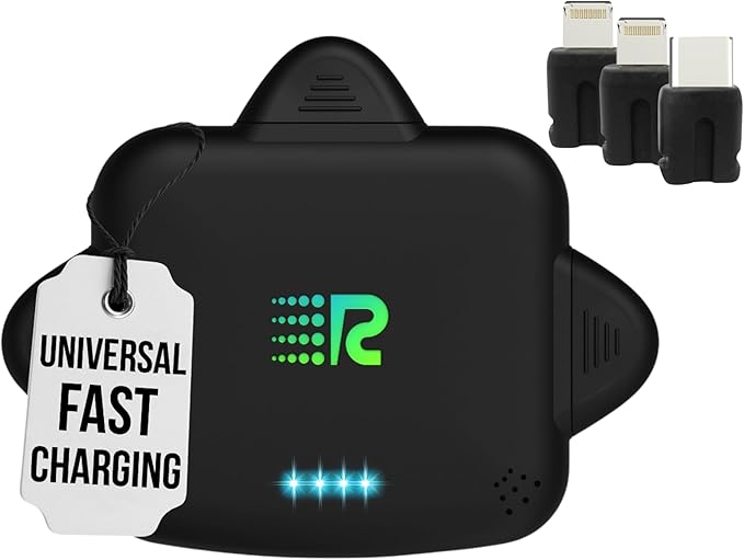 Rush Charge Universe 3 in 1 Portable Charger – 3300mah, 2.4A High-Speed Fast Charging Compatible with iPhone and Android Lightning, Type C, Micro-USB Charges 3 Devices at a Time Pre-Charged RC33 Black