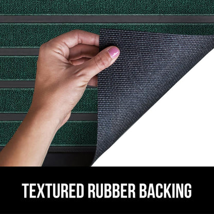 GORILLA GRIP 100% Waterproof All-Season WeatherMax Doormat US Designed Natural Rubber, Stain and Fade Resistant, Low Profile Indoor Outdoor Door Mats, Easy Clean Patio Mat, 17x29, Green Stripe