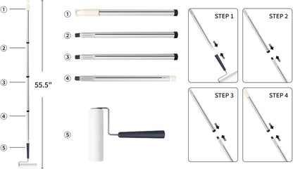 Lint Roller for Pet Hair Extra Sticky with 3 Extendable Handle, Large Surface 6.3'' Lint Remover Mop with 300 Sheets for Floor Clothes Furniture Dog Cat Hair