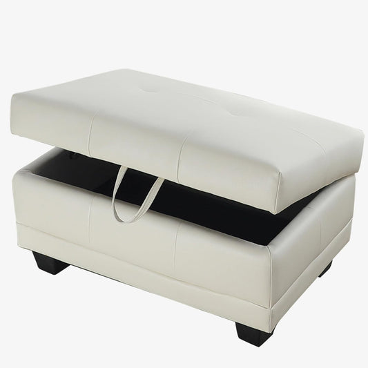 Ottoman Rectangular Storage Ottoman Bench, Faux Leather Footrest, Coffee Table, Stool Footstool with Hinged Lid for Living Room, Bedroom, Entryway, White, 33"x21"x17.5"