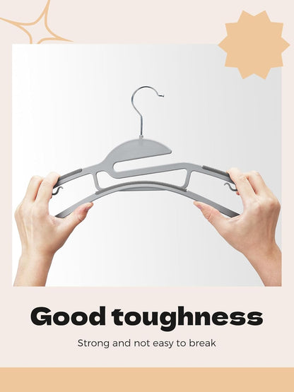 HOUSE DAY Grey Plastic Hangers 50 Pack, Slim Space Saving, Non Slip Hangers with Rubber Pads, Sturdy Heavy Duty Coat Hanger for Closet, S-Shaped Clothes Hanger for Shirt, Suit, Pant, Skirt