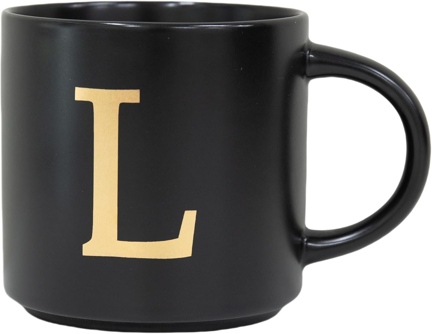 COLLECTIVE HOME - Monogram Ceramic Mugs, 15 oz Golden Initial Black Coffee Cups, Elegant Alphabet Tea Mugs, Elegant Personalized Mug with Gift Box, Unique Mug with Double Side Capital Lette (L)