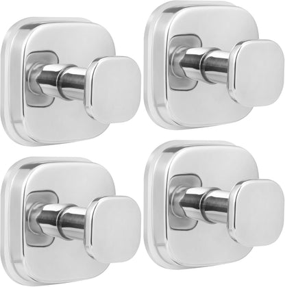 Suction Cup Hooks for Shower - Reusable No-Drill Mounting - Hooks for Towels, Robes & Loofah on Metal, Glass, Mirrors, Tile & Smooth Non-Porous Surfaces (4, Chrome Polished)