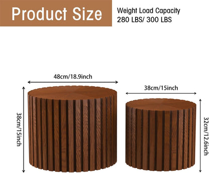 Round Coffee Table Set of 2, Nesting Coffee Table and End Table Set Small Circle Drum Side Table for Living Room Office, No Assembly (C Walnut Small)