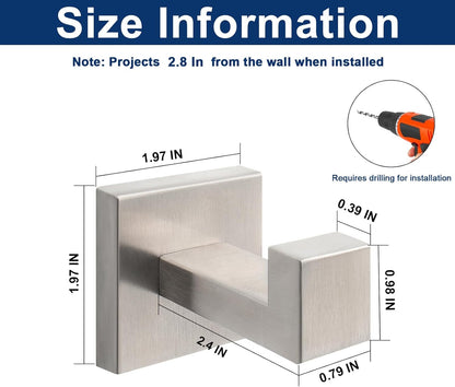 NearMoon Bath Towel Hooks -SUS304 Stainless Steel Square Clothes Robe Hooks Hanger, Heavy Duty Coat Hooks for Bathroom Livingroom Hotel Kitchen Garage, Wall Mounted - 3 Pack (Brushed Nickel)