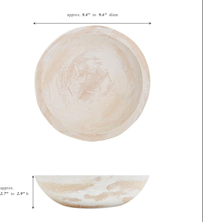 Hand Carved Wooden Decorative Bowl for Home Entryway Decor, Wood Centerpiece Bowl for Coffee Table Decor, Wood Dough Bowl for Farmhouse Decor (Whitewashed)