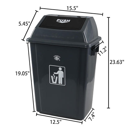 13 Gallon Plastic Swing Lid Trash Can, Outdoor Garbage Can, Grey, 4 Pack