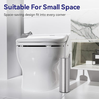 DOWRY Stainless Steel Freestanding Toilet Bowl Brush and Holder with Long Handle for Bathroom Storage Organization,Sturdy Deep Cleaning Toilet Bowl Cleaner,Nickel Round