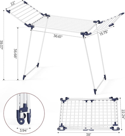 APEXCHASER Clothes Drying Rack Foldable, Large Drying Rack Clothing, Winged Laundry Rack Folding Indoor Outdoor, Metal Clothes Airer for Bedding Towel Sweater Heavy Duty, 68.9" X 22" X 39.3", White